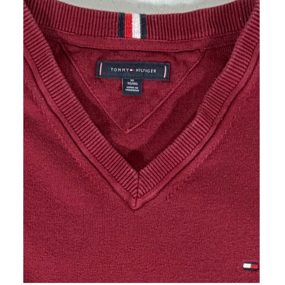 Tommy Hilfiger V-Neck Sweater XL Maroon Deep Red 100% Cotton Preppy Grandpa - Picture 3 of 8